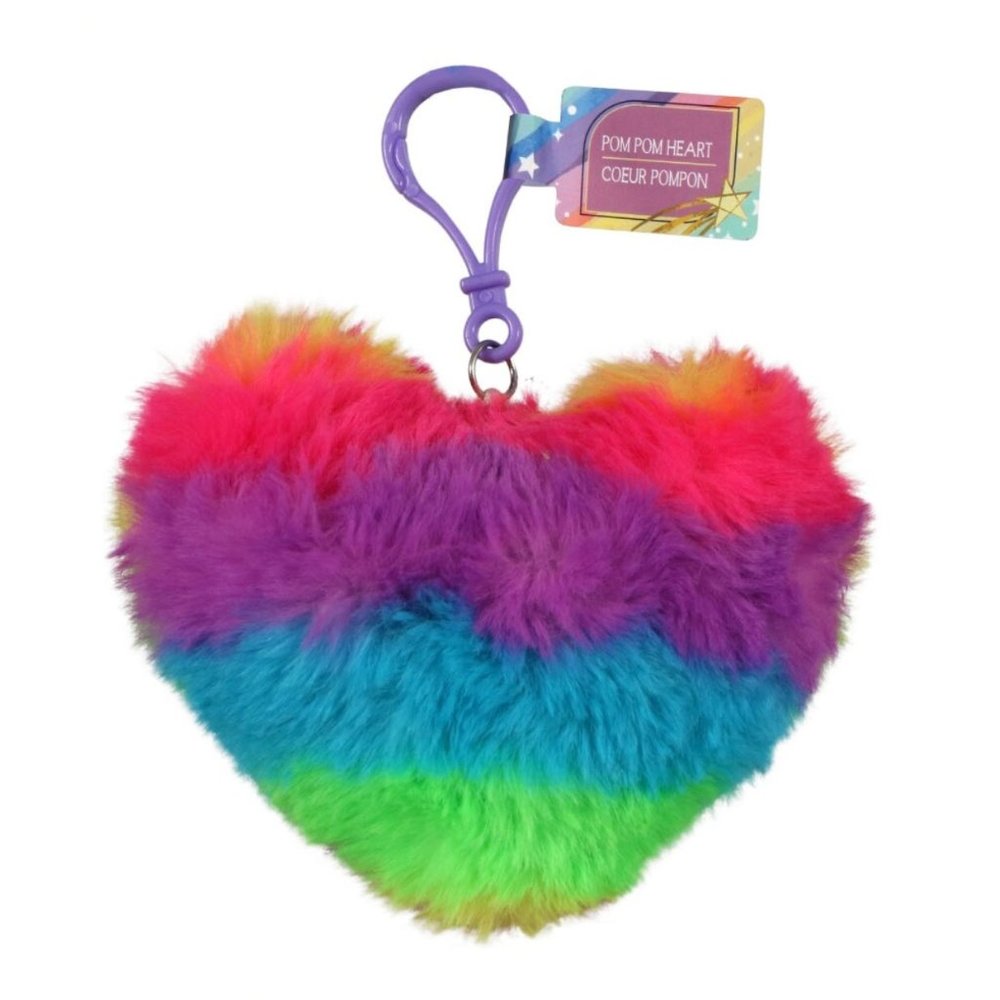*3/$15* Rainbow Furry Pom Pom Heart Clip - Picture 2 of 2